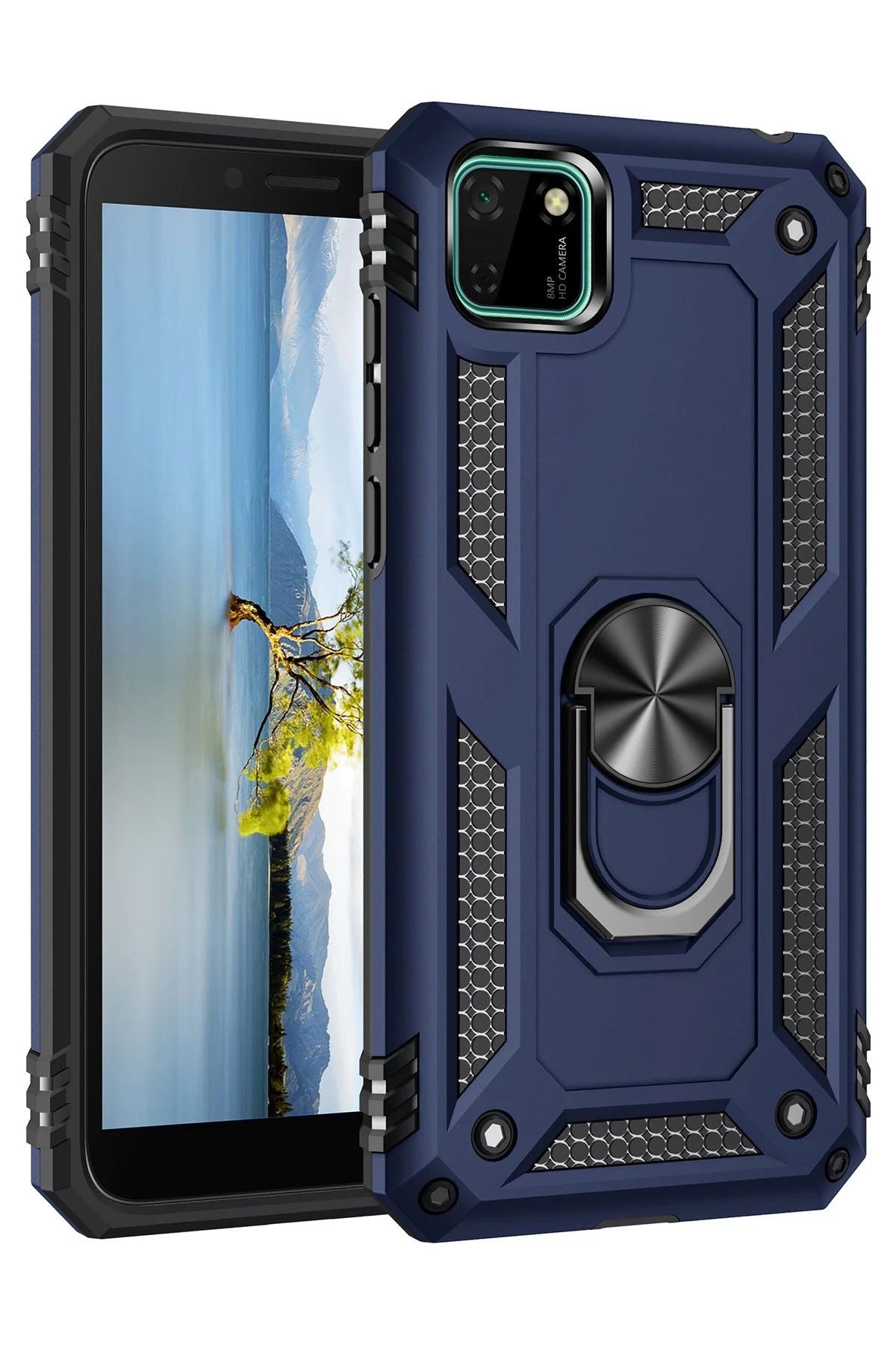 NewFace Huawei Y5P Kılıf Sofya Yüzüklü Silikon Kapak - Lacivert SVLRS