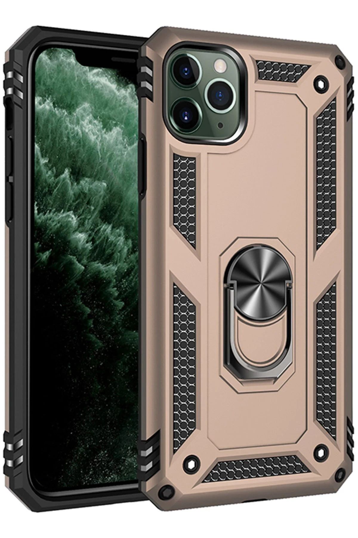 NewFace iPhone 11 Pro Max Kılıf Sofya Yüzüklü Silikon Kapak - Gold GLSTD