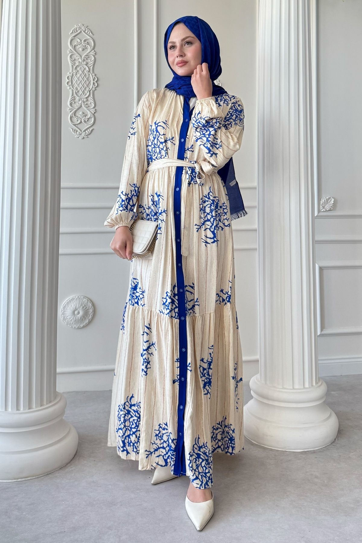 InStyle-Colorful Boydan Piping Detail Navy Blue Viscose Dress 1