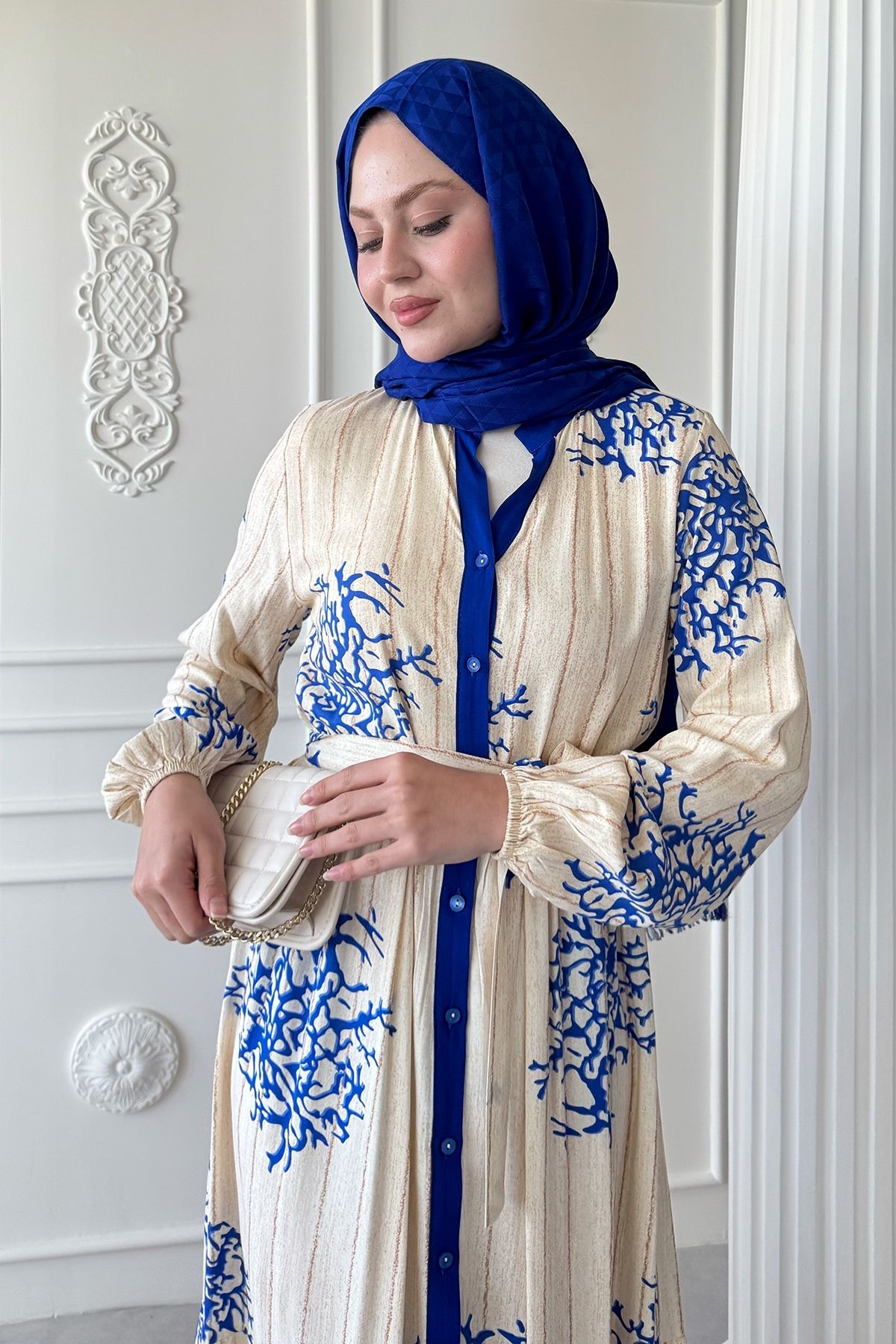 InStyle-Colorful Boydan Piping Detail Navy Blue Viscose Dress 4