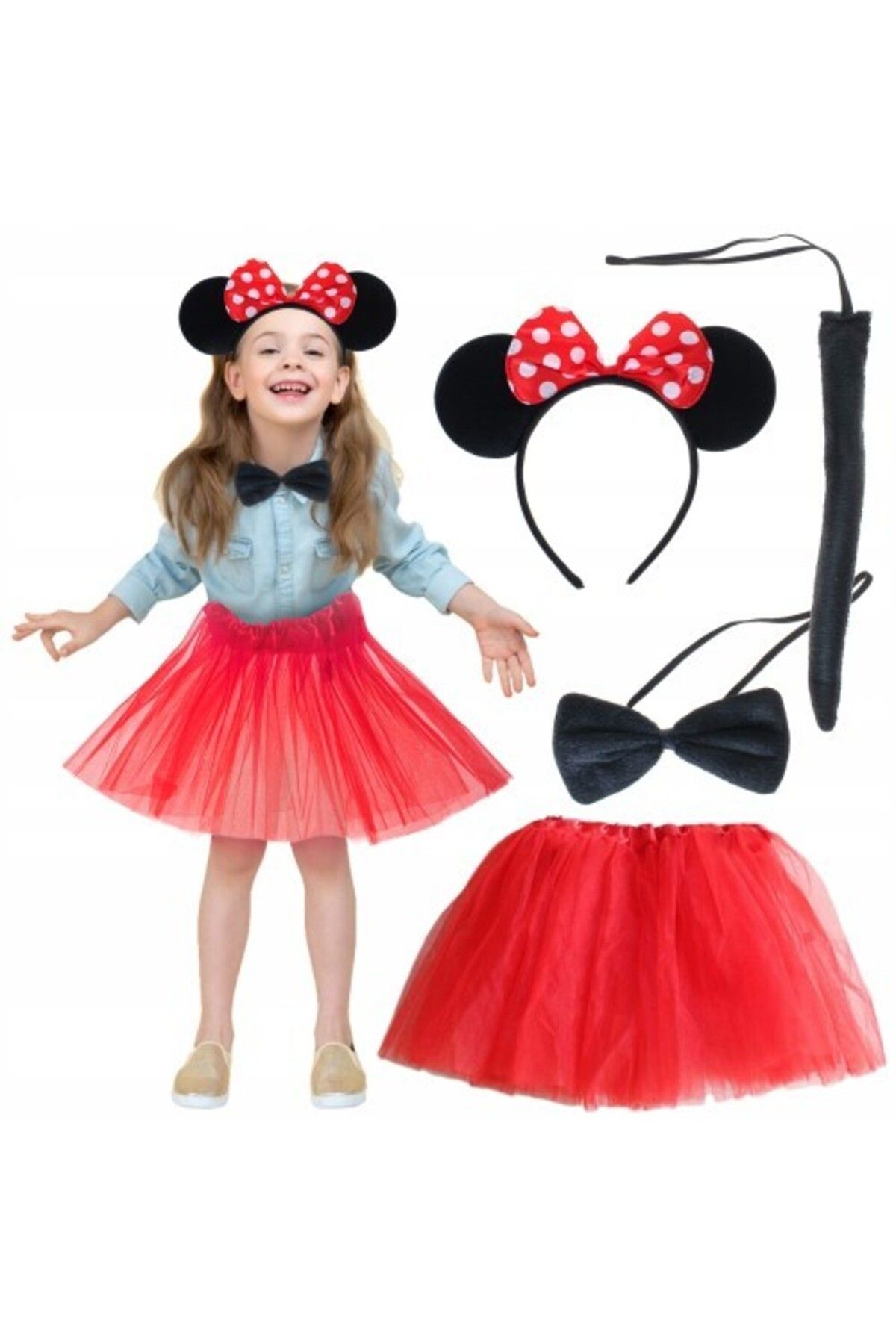 Otocub Minnie Mouse Kostüm Seti - Etek, Taç, Kuyruk, Papyon