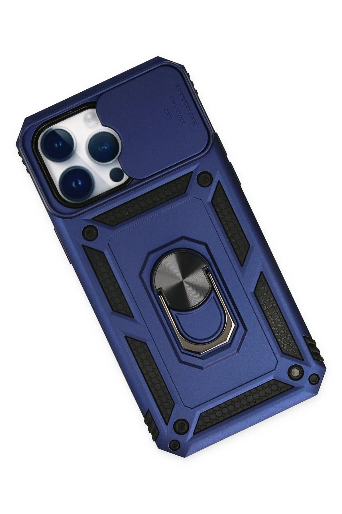 NewFace iPhone 14 Pro Max Kılıf Pars Lens Yüzüklü Silikon - Lacivert GLSTD