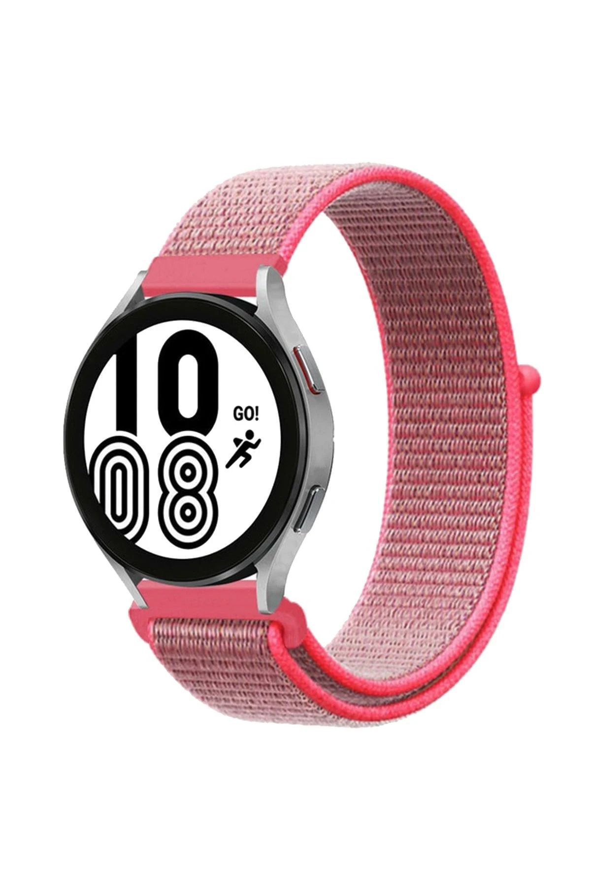NewFace Samsung Galaxy Watch 4 Hasırlı Cırtcırtlı Kordon - Pembe SVLRS