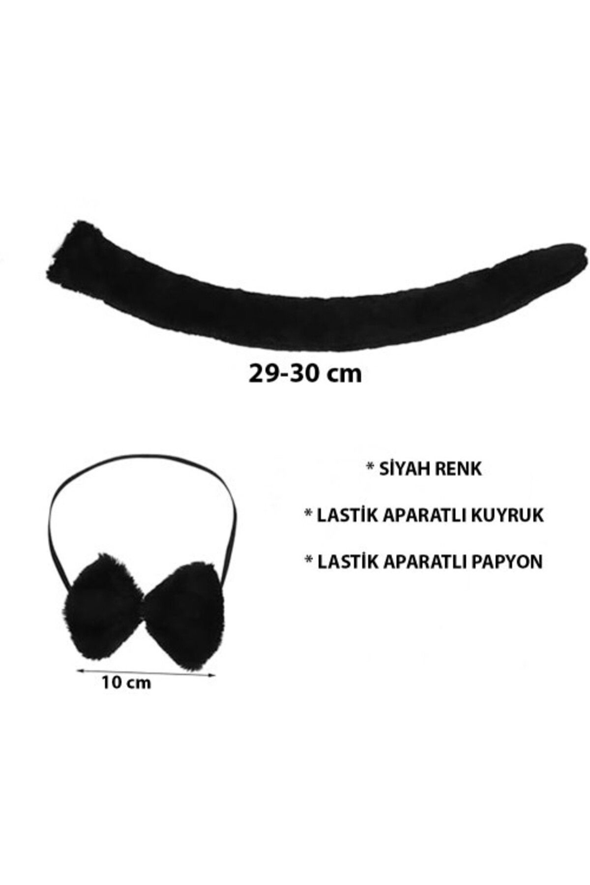 Otocub Peluş Siyah Renk Kuyruk ve Papyon Yetişkin Çocuk Uyumlu