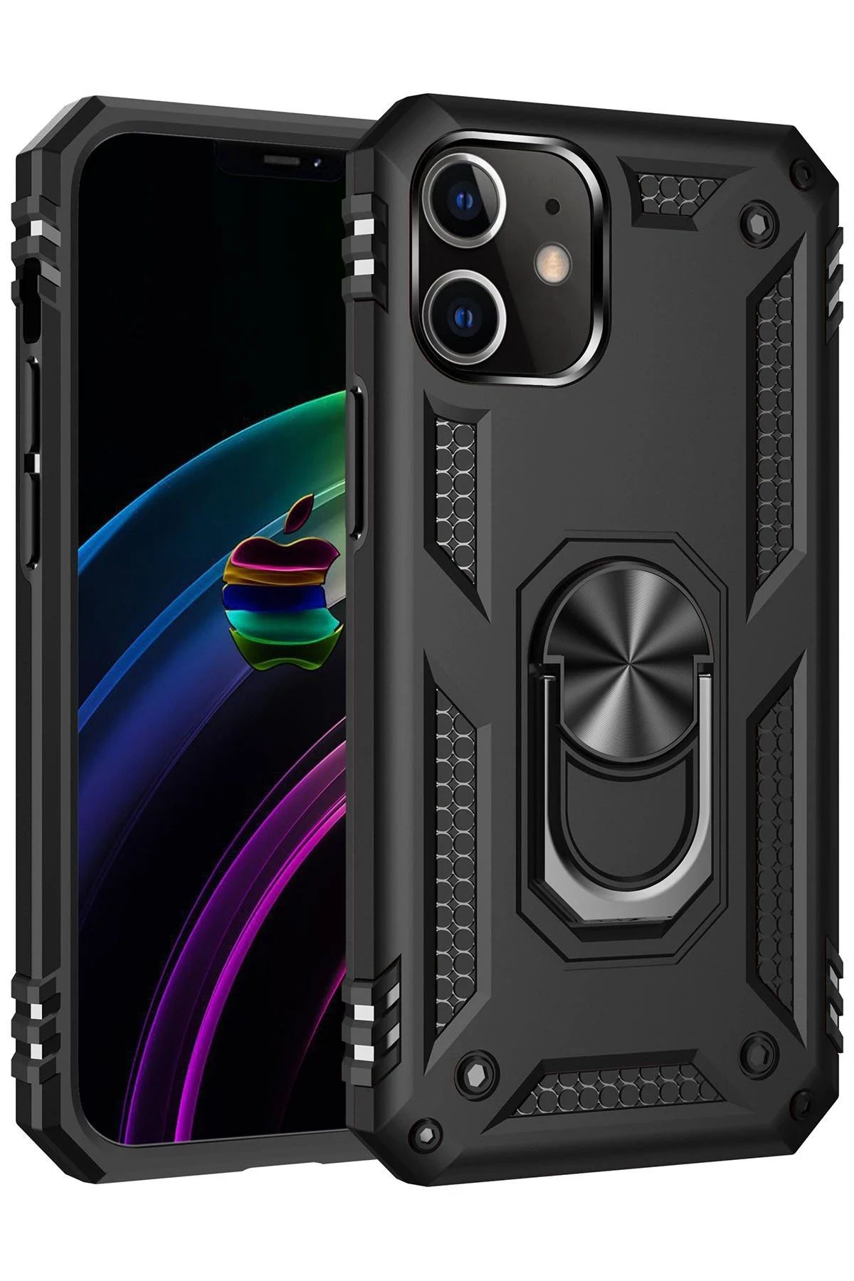 NewFace iPhone 12 Mini Kılıf Sofya Yüzüklü Silikon Kapak - Siyah GLSTD