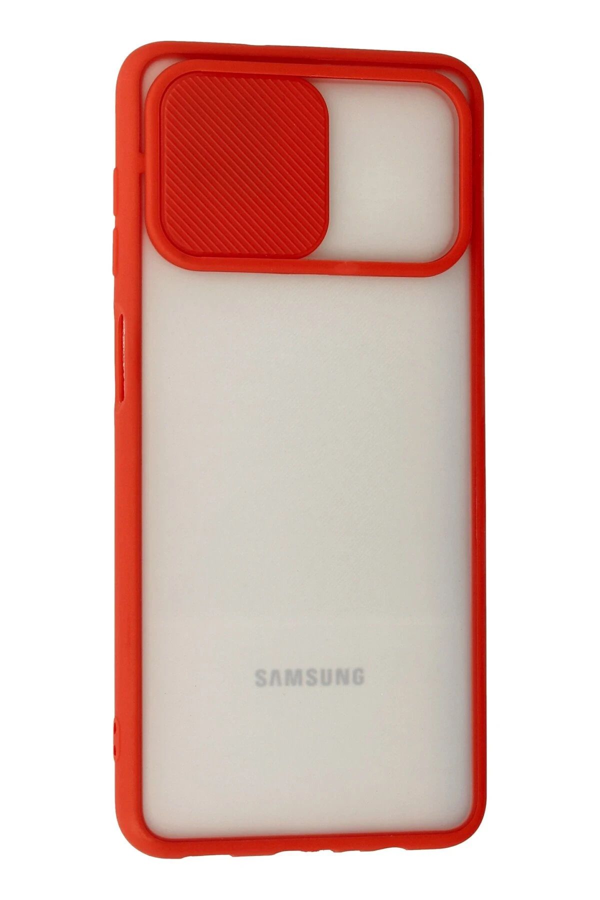 NewFace Samsung Galaxy A12 Kılıf Palm Buzlu Kamera Sürgülü Silikon - Kırmızı SVLRS
