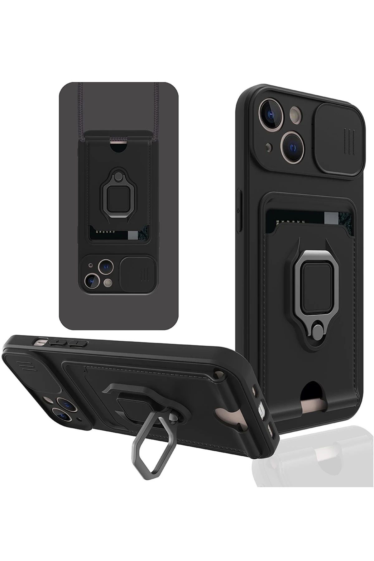 NewFace iPhone 14 Plus Kılıf Zuma Kartvizitli Yüzüklü Silikon - Siyah GLSTD
