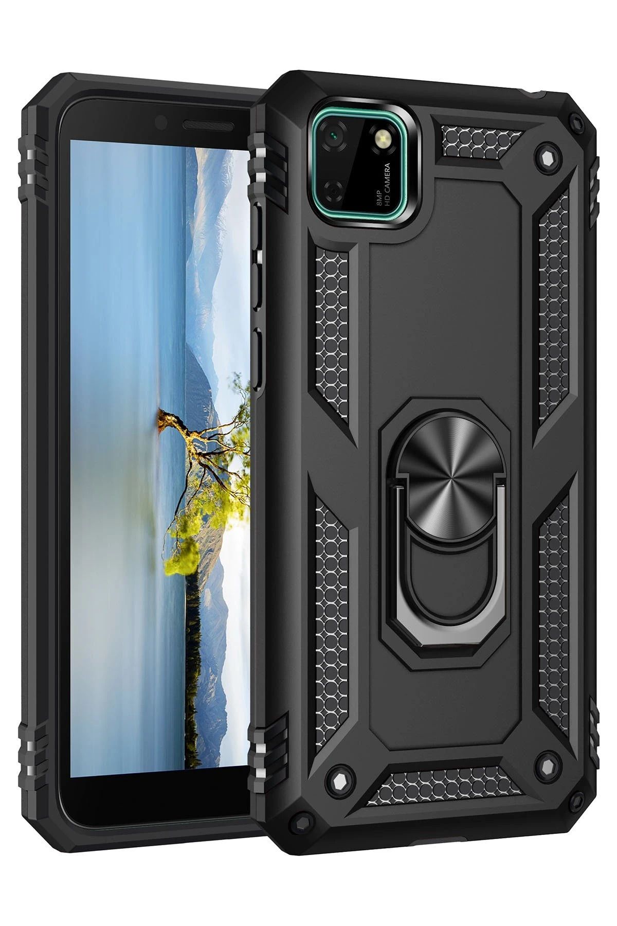 NewFace Huawei Y5P Kılıf Sofya Yüzüklü Silikon Kapak - Siyah SVLRS