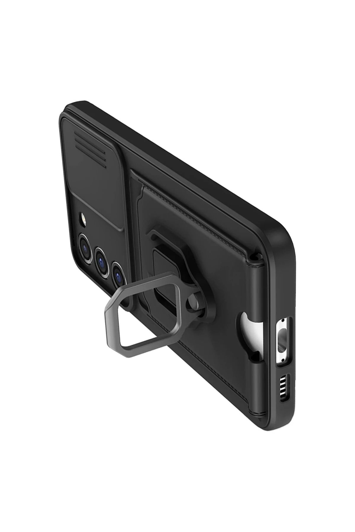 NewFace Samsung Galaxy M34 5G Kılıf Zuma Kartvizitli Yüzüklü Silikon - Siyah GLSTD