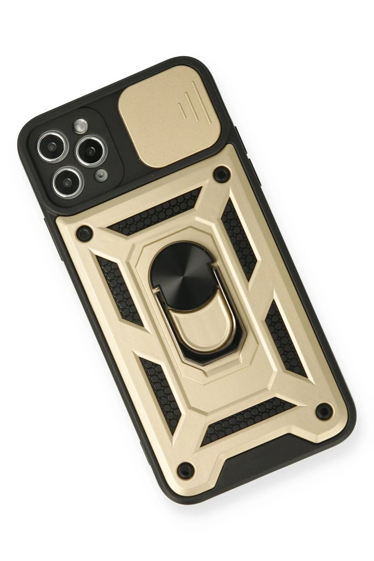 NewFace iPhone 11 Pro Max Kılıf Pars Lens Yüzüklü Silikon - Gold GLSTD