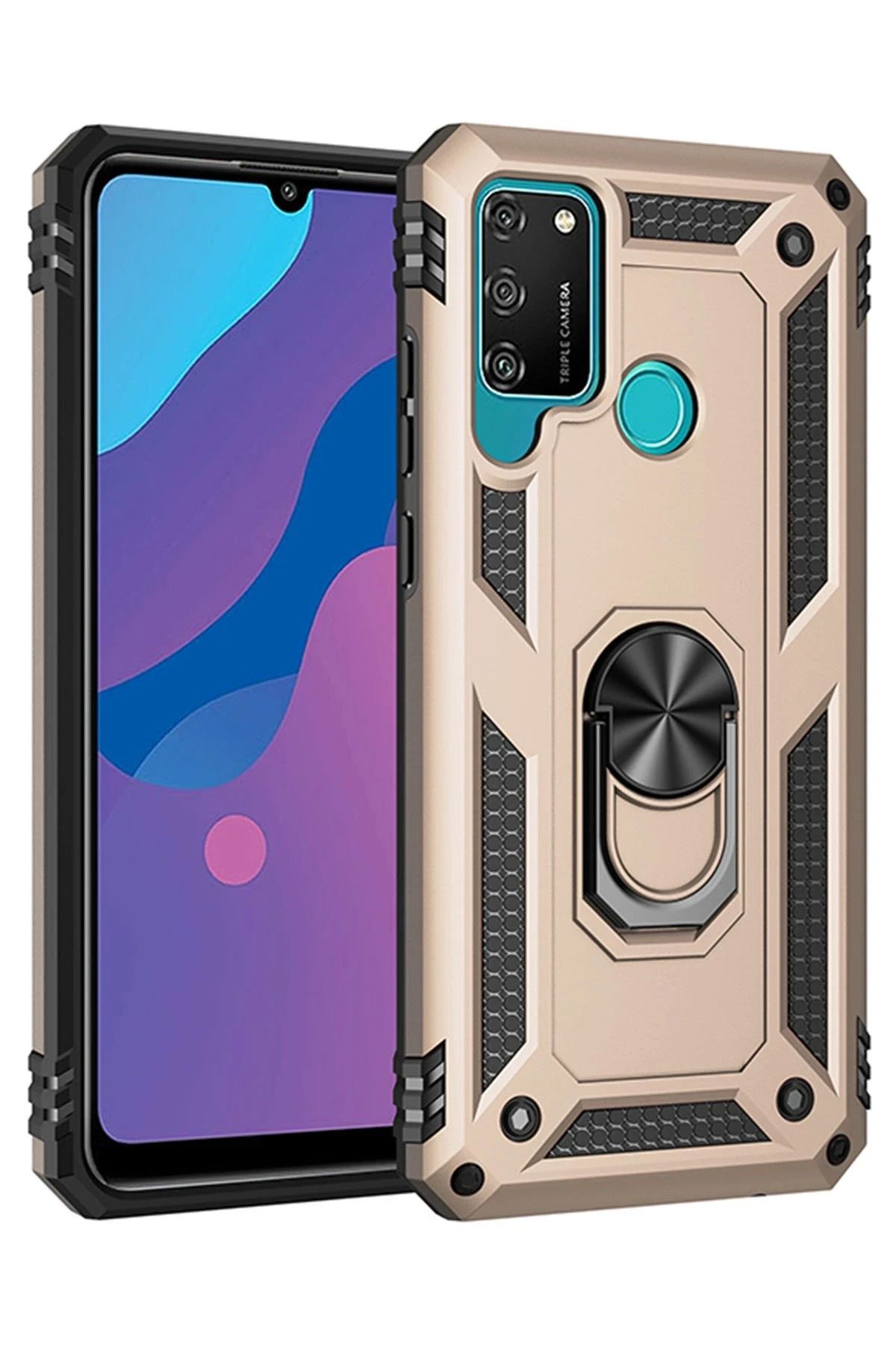 NewFace Huawei Y6P Kılıf Sofya Yüzüklü Silikon Kapak - Gold SVLRS