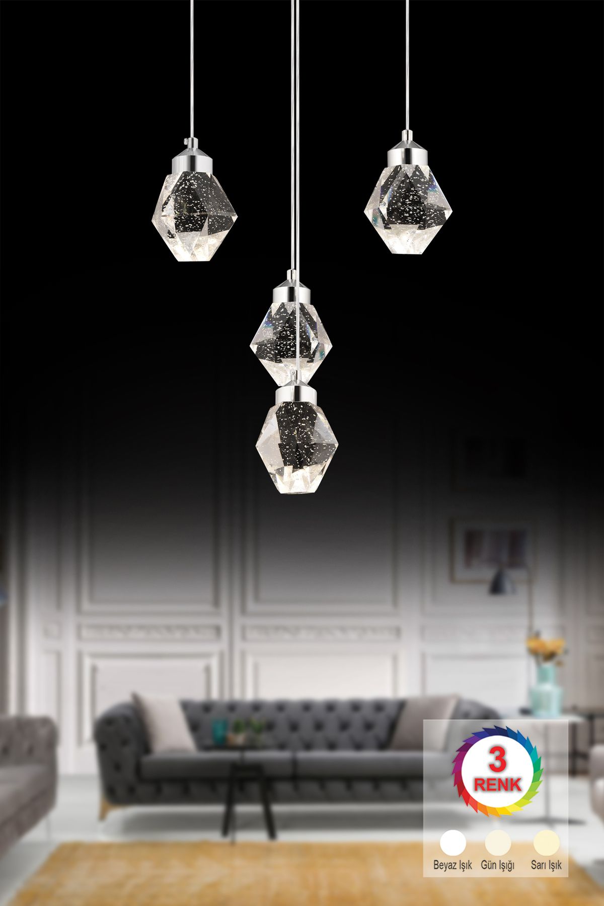 İstanbul Avize İstanbul Avize Kabarcıklı Liya 4'lü Gümüş 3 Renk Ledli Modern Led Avize