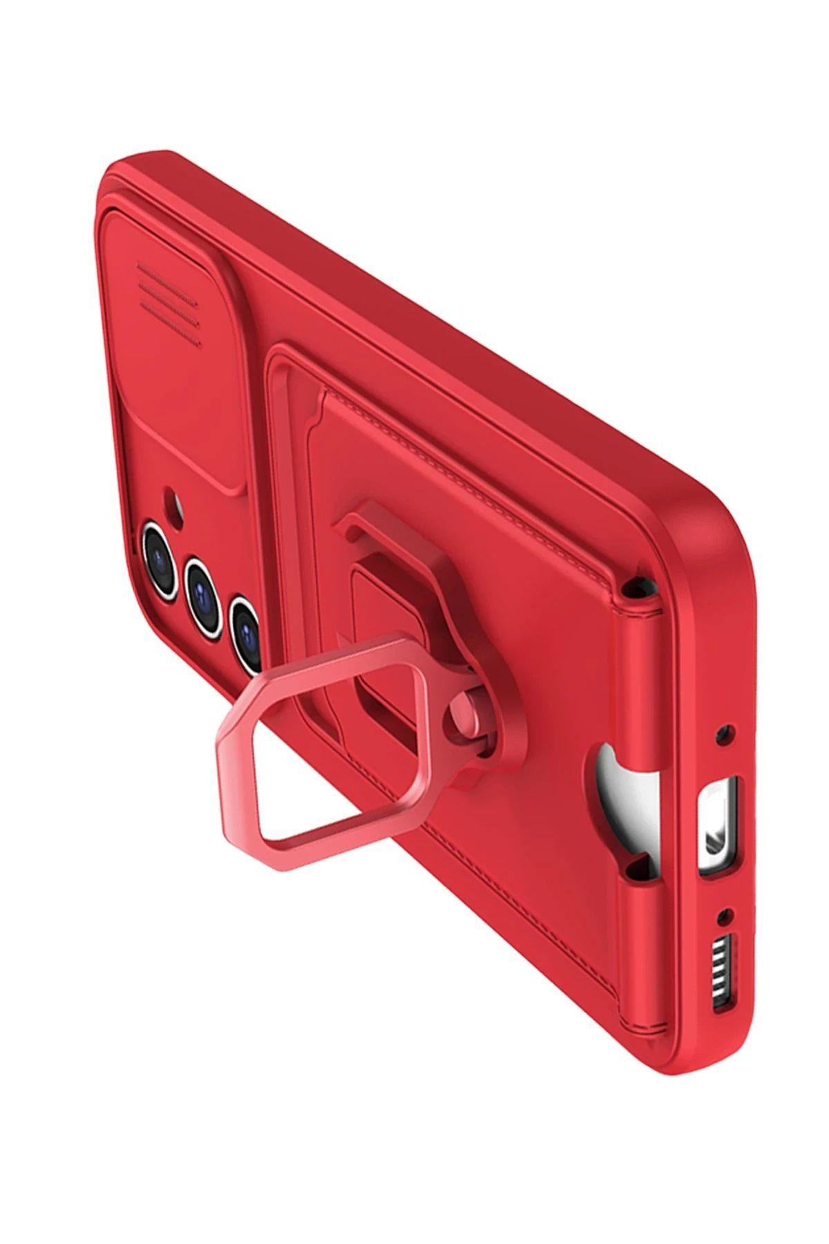 NewFace Samsung Galaxy A05S Kılıf Zuma Kartvizitli Yüzüklü Silikon - Kırmızı GLSTD