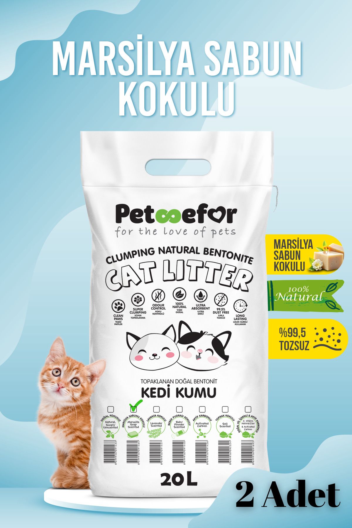 Petefor 20 LT Marsilya Sabunlu Kedi Kumu X2 Adet