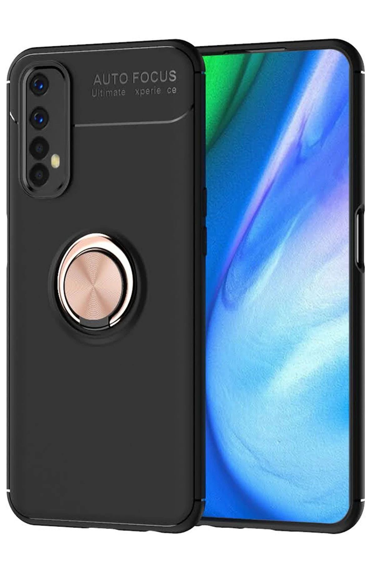 NewFace Realme 7 Kılıf Range Yüzüklü Silikon - Siyah GLSTD