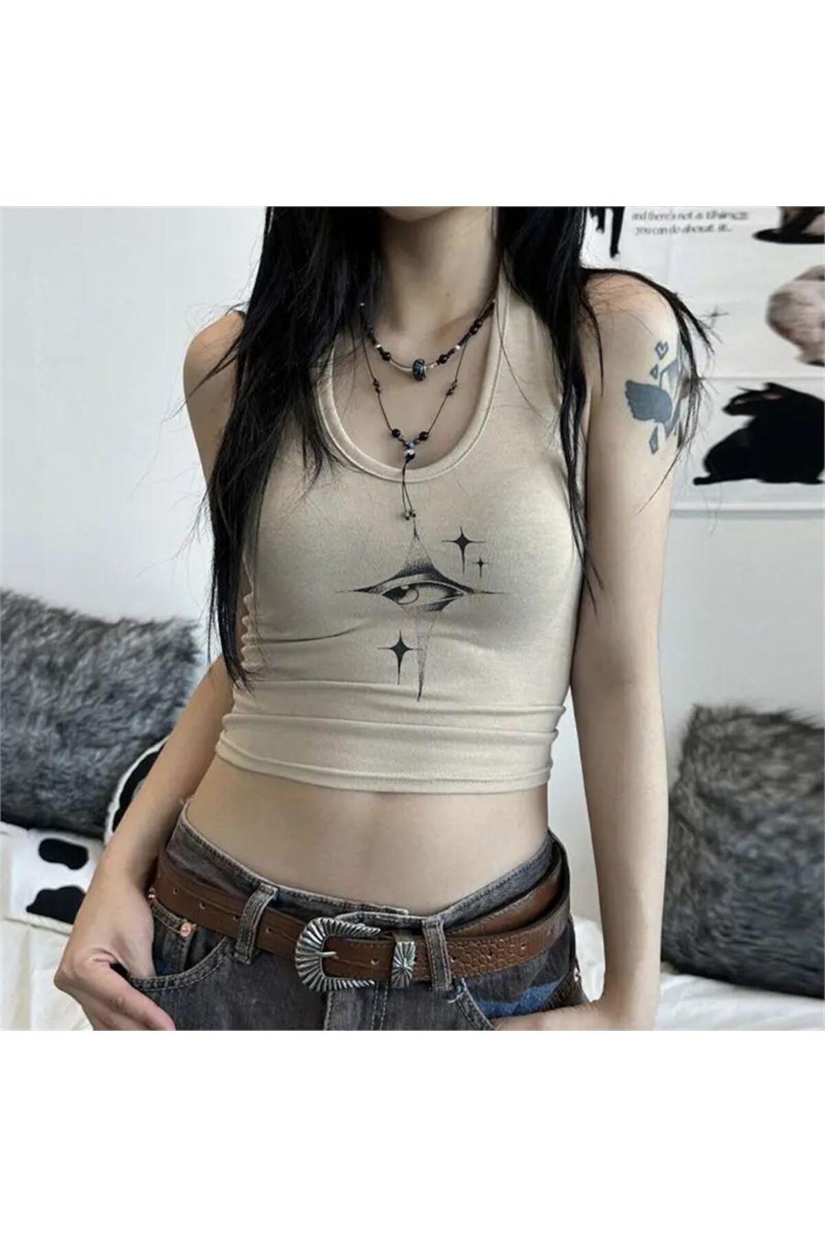 BALİNA Ekru Crystal Eye Askılı Crop -ALH