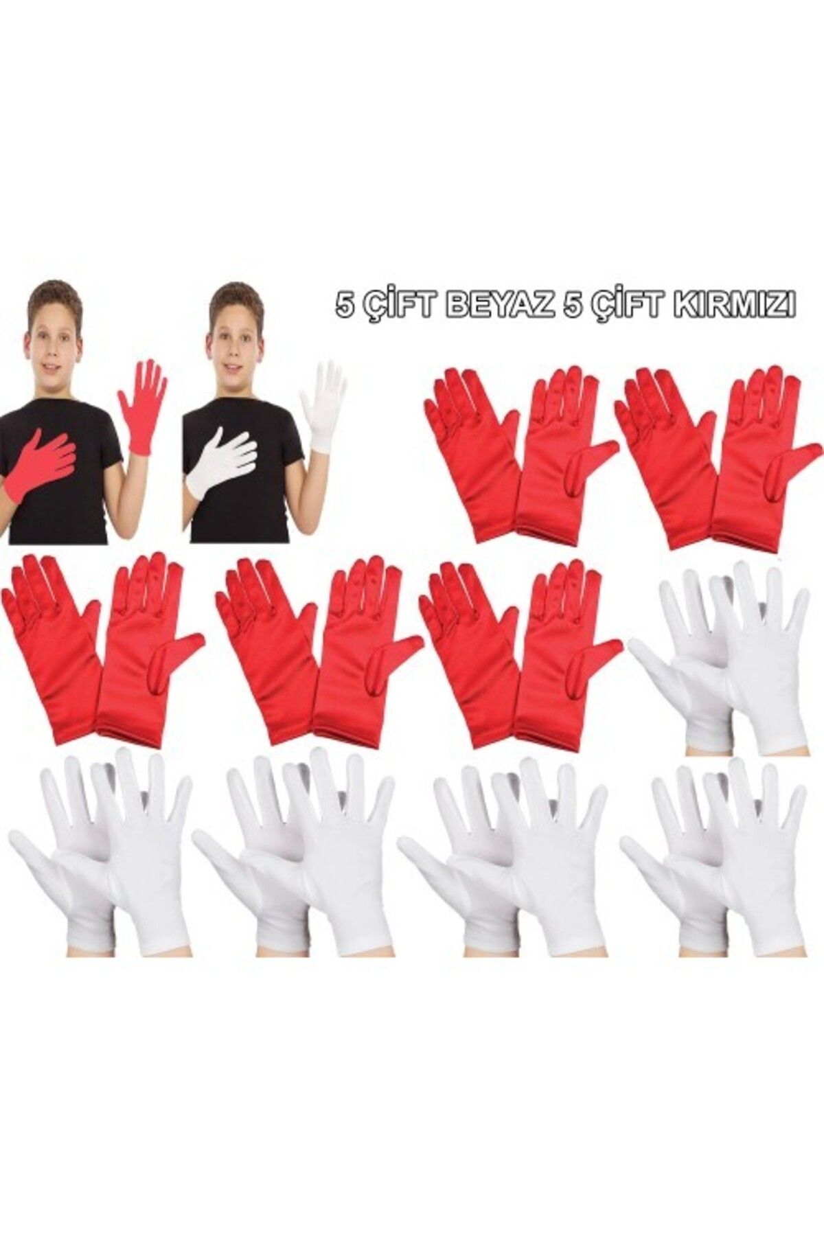 Otocub Çocuk Gösteri Eldiven Seti – 5 Çift Beyaz & 5 Çift Kırmızı