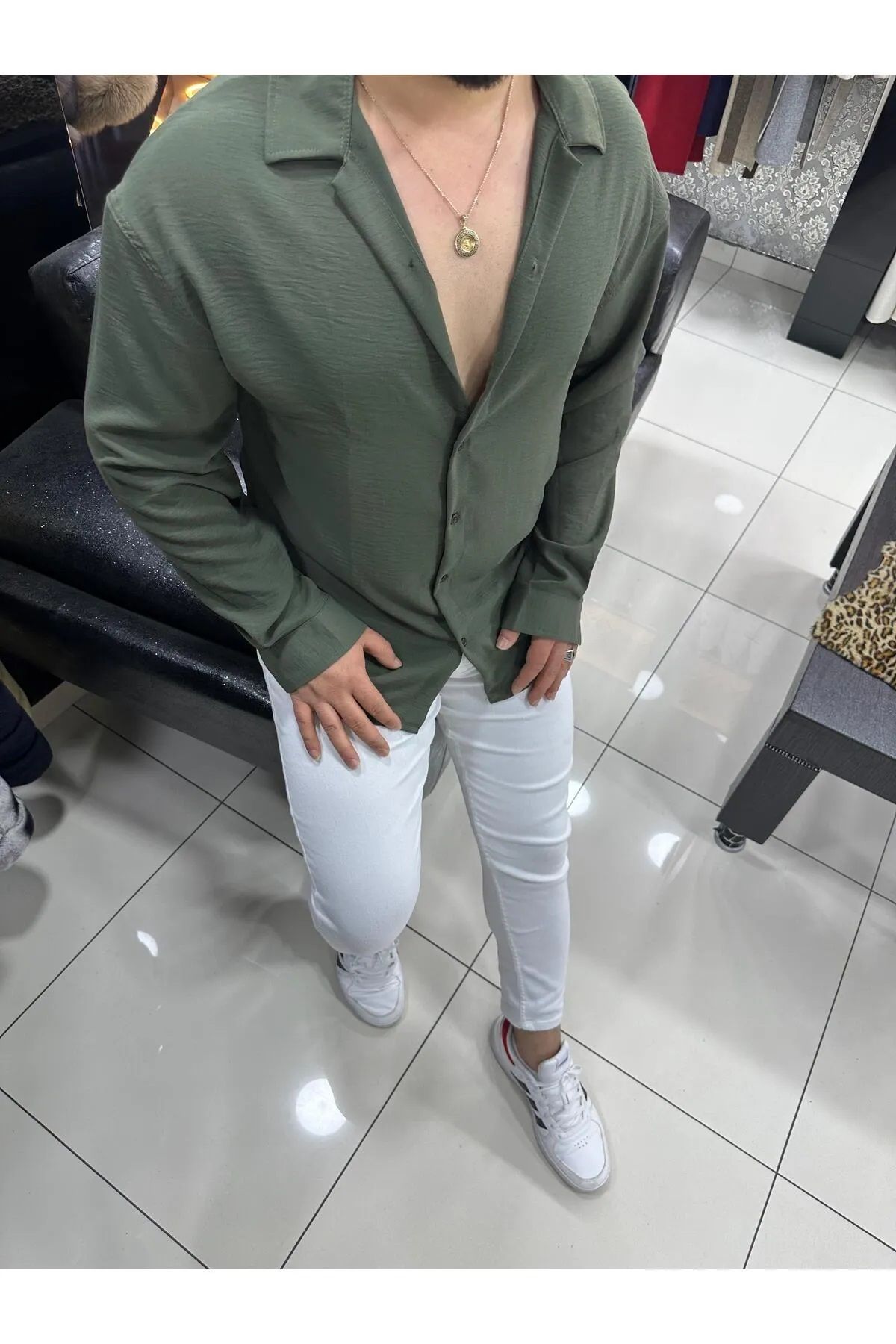 MODA Dokulu Oversize keten Gömlek