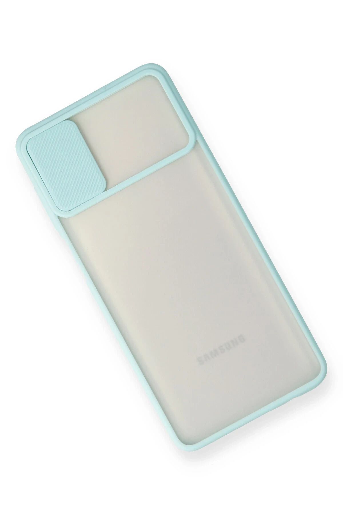 NewFace Samsung Galaxy M51 Kılıf Palm Buzlu Kamera Sürgülü Silikon - Turkuaz SVLRS