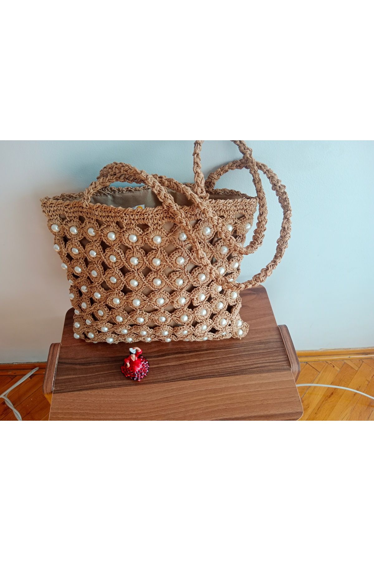 ipek butik İncili örgü kol çantası
