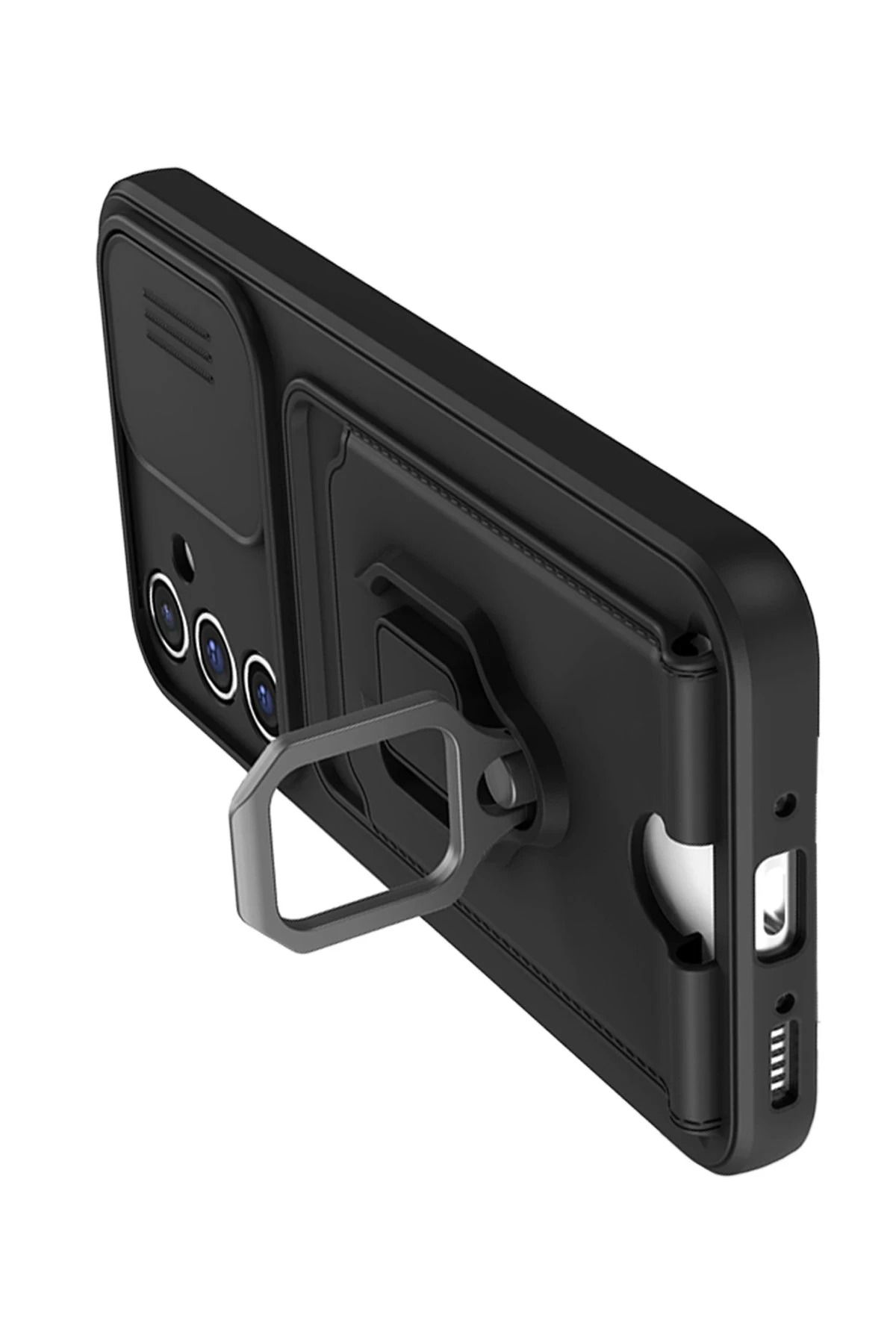 NewFace Samsung Galaxy A05S Kılıf Zuma Kartvizitli Yüzüklü Silikon - Siyah GLSTD