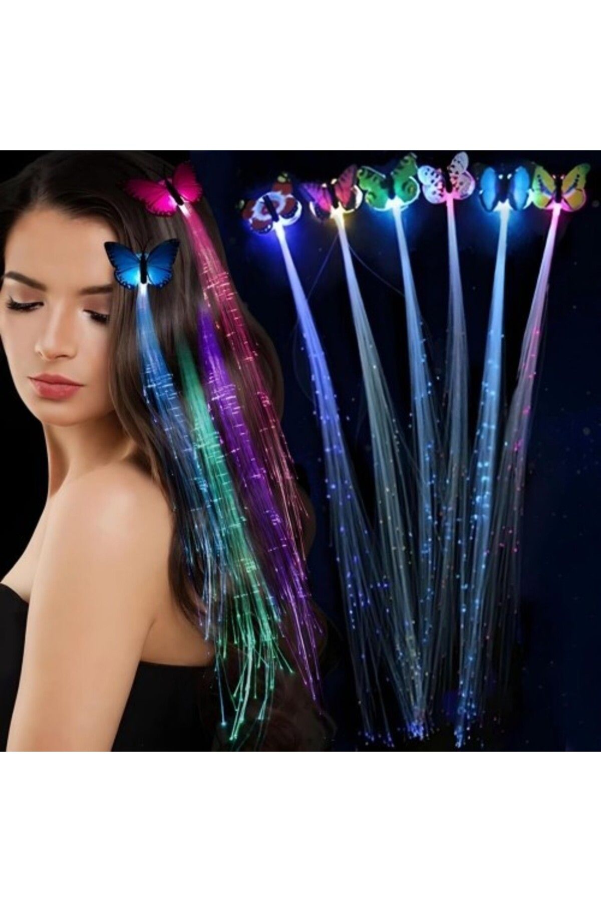 Otocub Led Fiber Optik Işıklı Kelebek Saç Klipsi