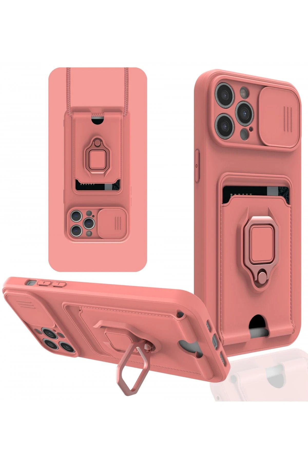 NewFace iPhone 12 Pro Max Kılıf Zuma Kartvizitli Yüzüklü Silikon - Pembe GLSTD