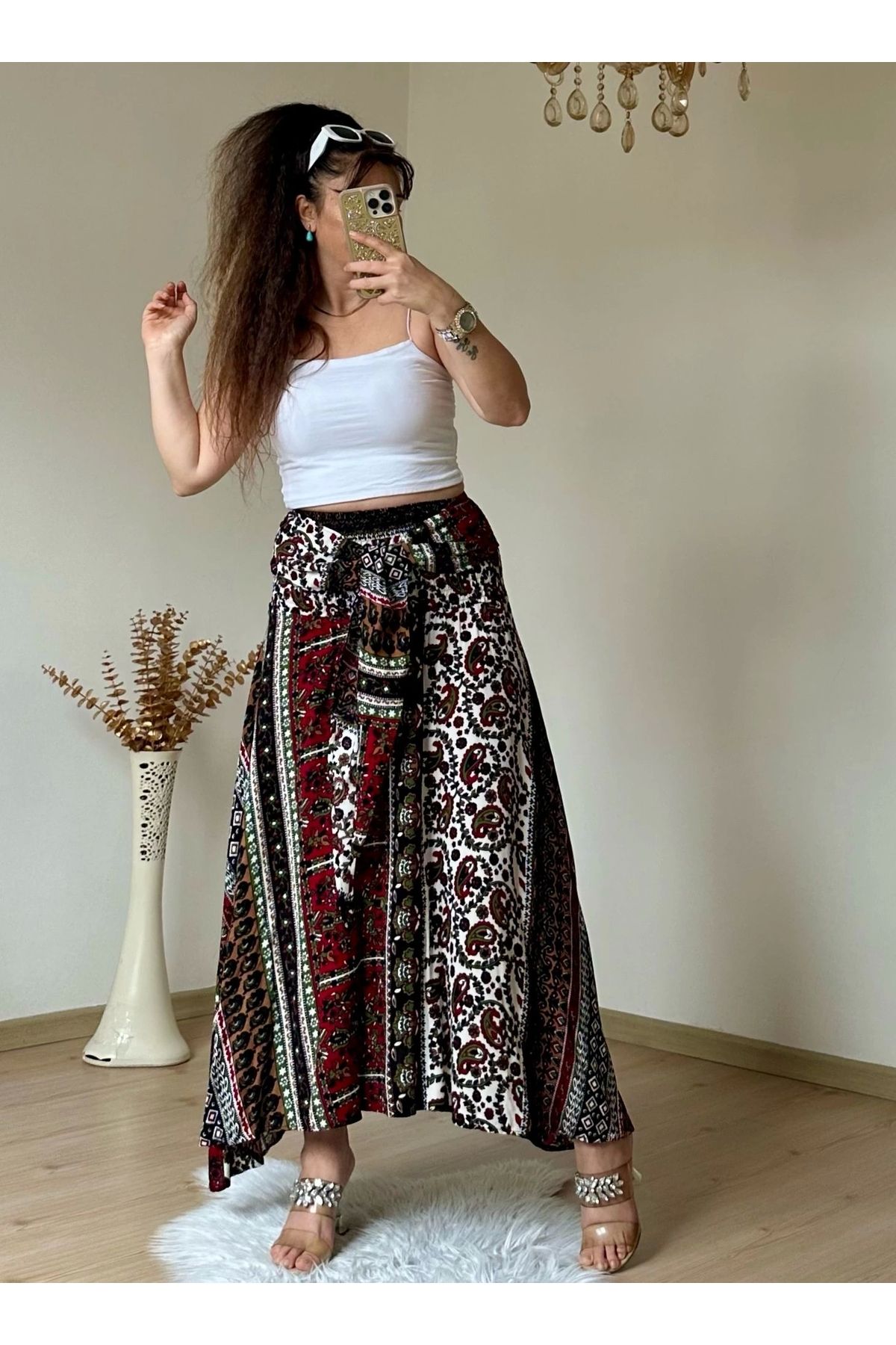 azra moda Kilim Desen Etek Yeşil Tonlu