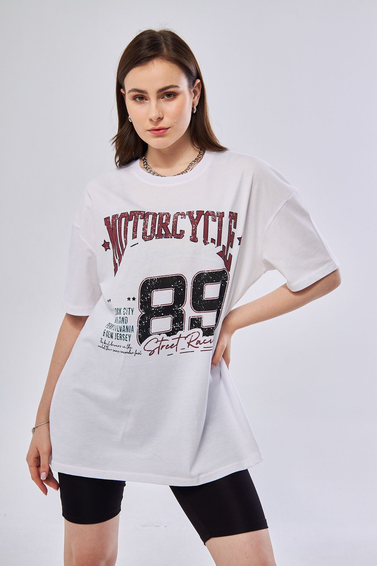 TeksKey Kelebek Baskı Desenli Kısa Kollu Organik Pamuklu Bisiklet Yaka OVERSİZE T-shirt