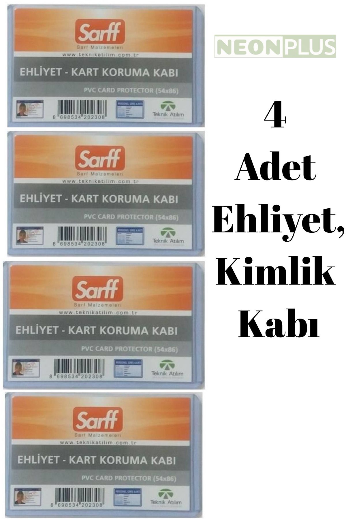 NEON PLUS 4 Adet Yeni Nesil Kimlik, Ehliyet Kabı Kart Koruyucu Tüm Kartlara Uyumlu, Sert Dayanıklı, Şeffaf