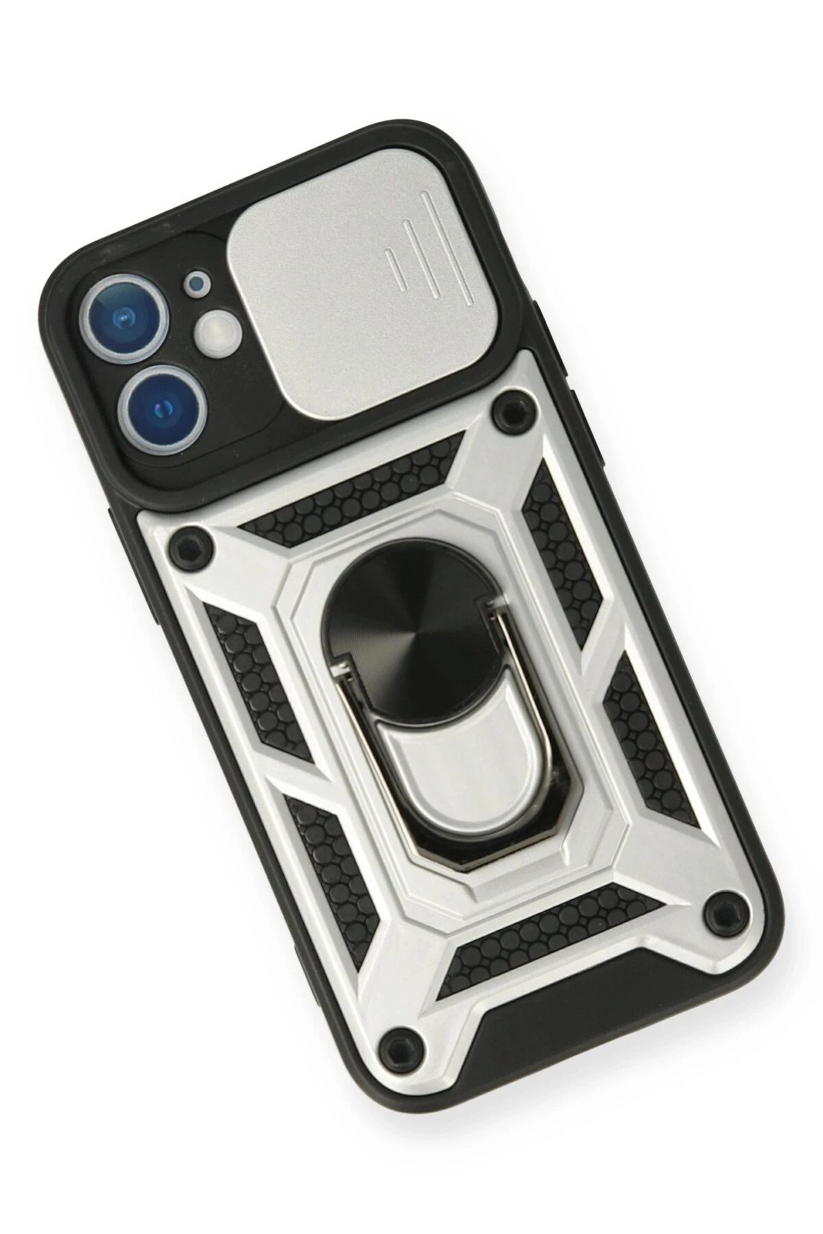 NewFace iPhone 12 Mini Kılıf Pars Lens Yüzüklü Silikon - Gümüş GLSTD