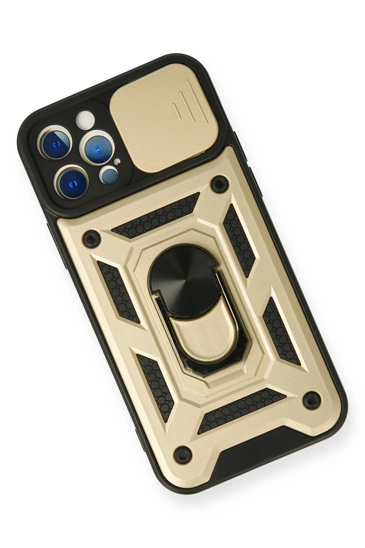 NewFace iPhone 12 Pro Kılıf Pars Lens Yüzüklü Silikon - Gold GLSTD