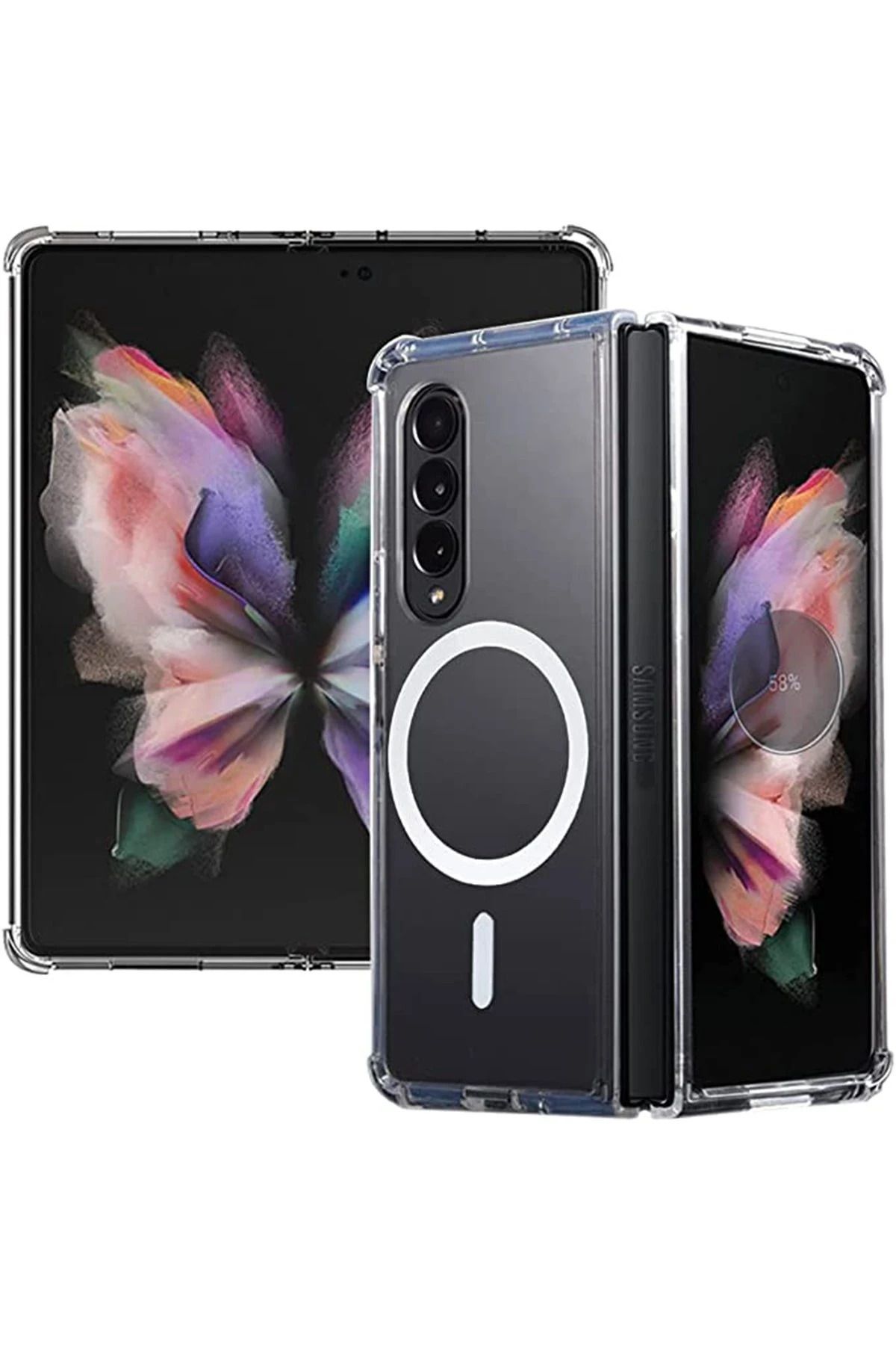NewFace Galaxy Z Fold 4  Uyumlu Kılıf Magneticsafe Şeffaf Silikon - Şeffaf GLSTD