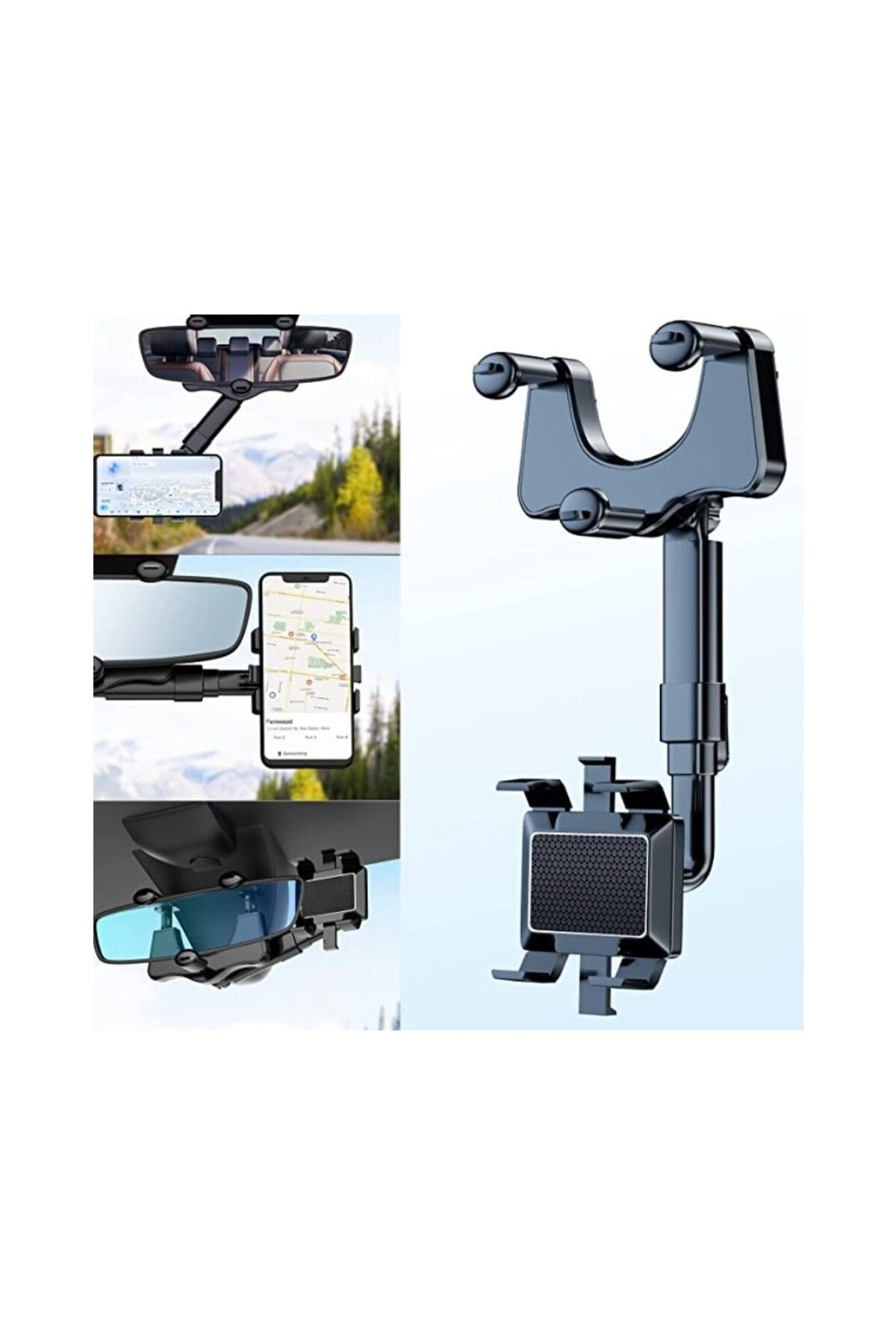 AydemirTech Araç İçi Uzayan Ayarlanabilir Dikiz Aynası Telefon Tutucu Car Holder Akrobat Siyah Belirtilmemiş Dik