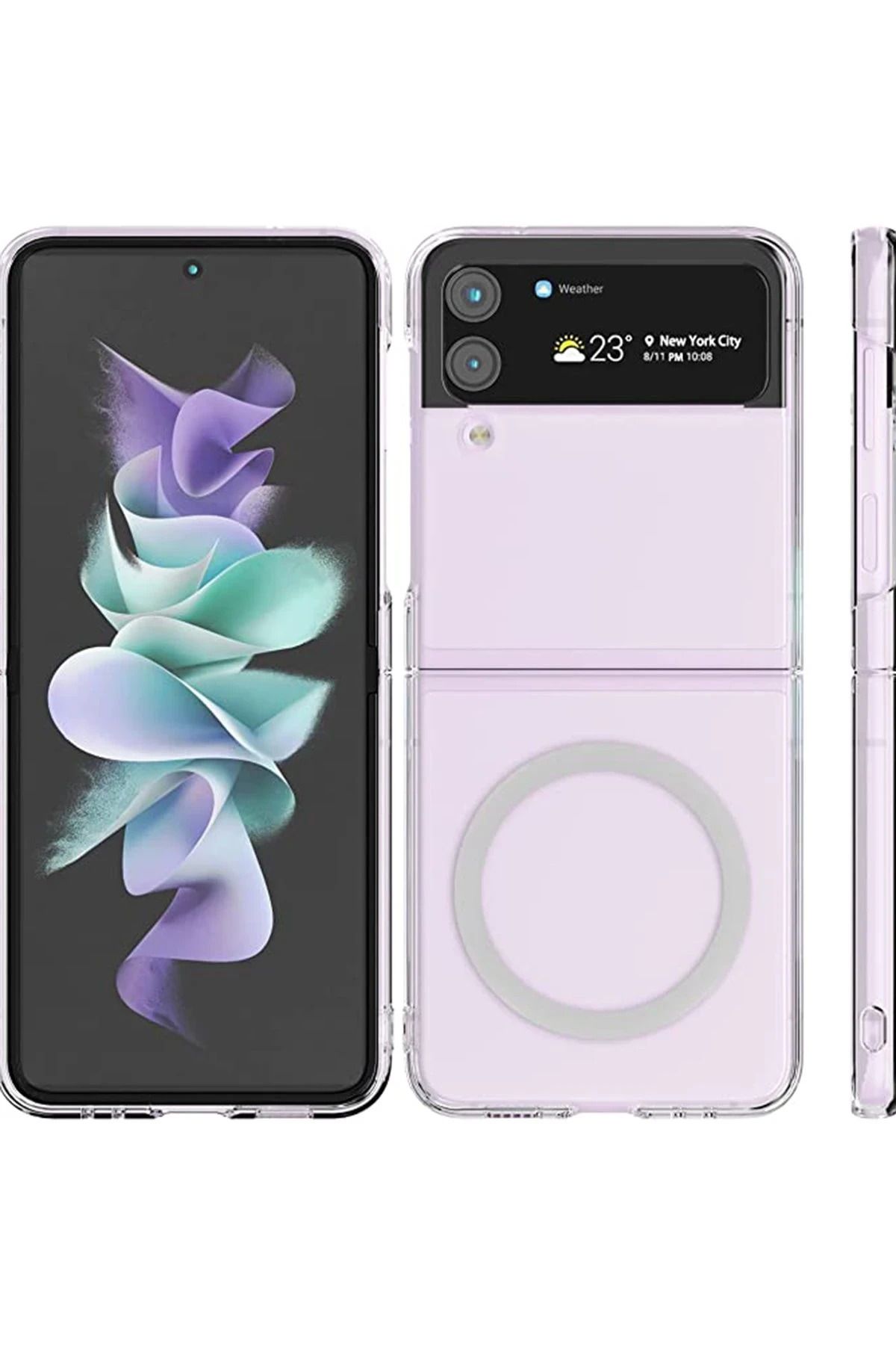 NewFace Galaxy Z Flip 4 Uyumlu Kılıf Magneticsafe Şeffaf Silikon - Şeffaf GLSTD