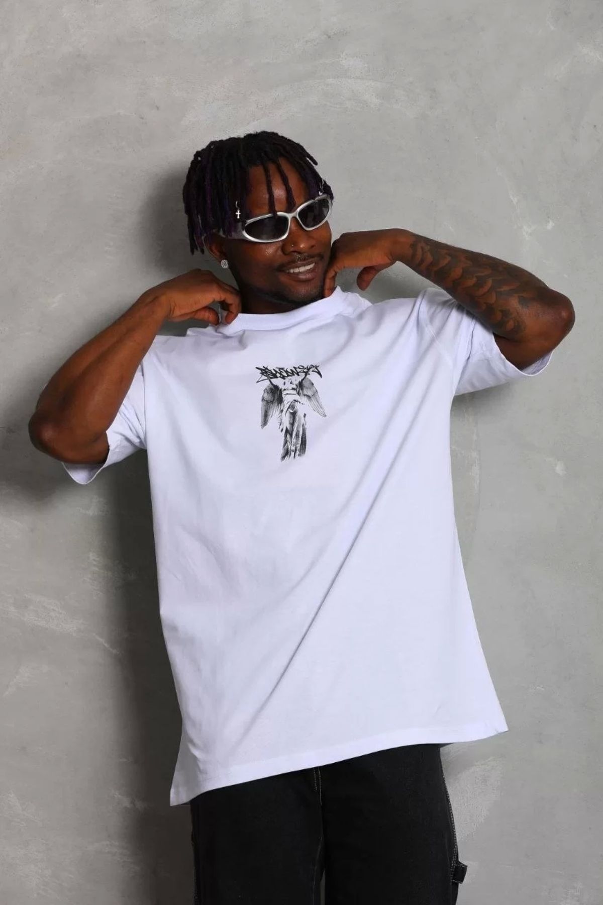 CVS Unisex Oversize Baskılı Bisiklet Yaka T-Shirt - Beyaz