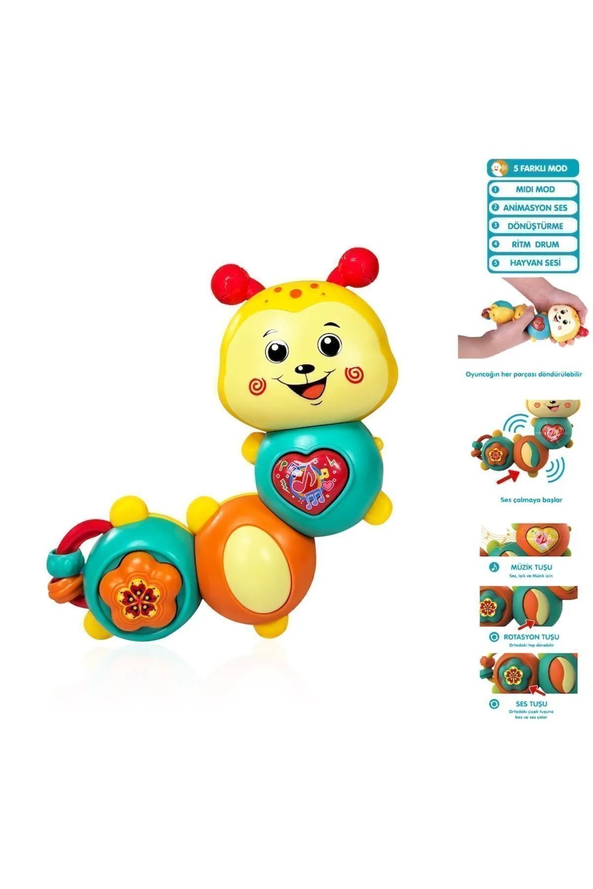 Vivaverse Işıklı ve Müzikli Tırtıl Eğitici Bebek Piyanosu Oyuncak
