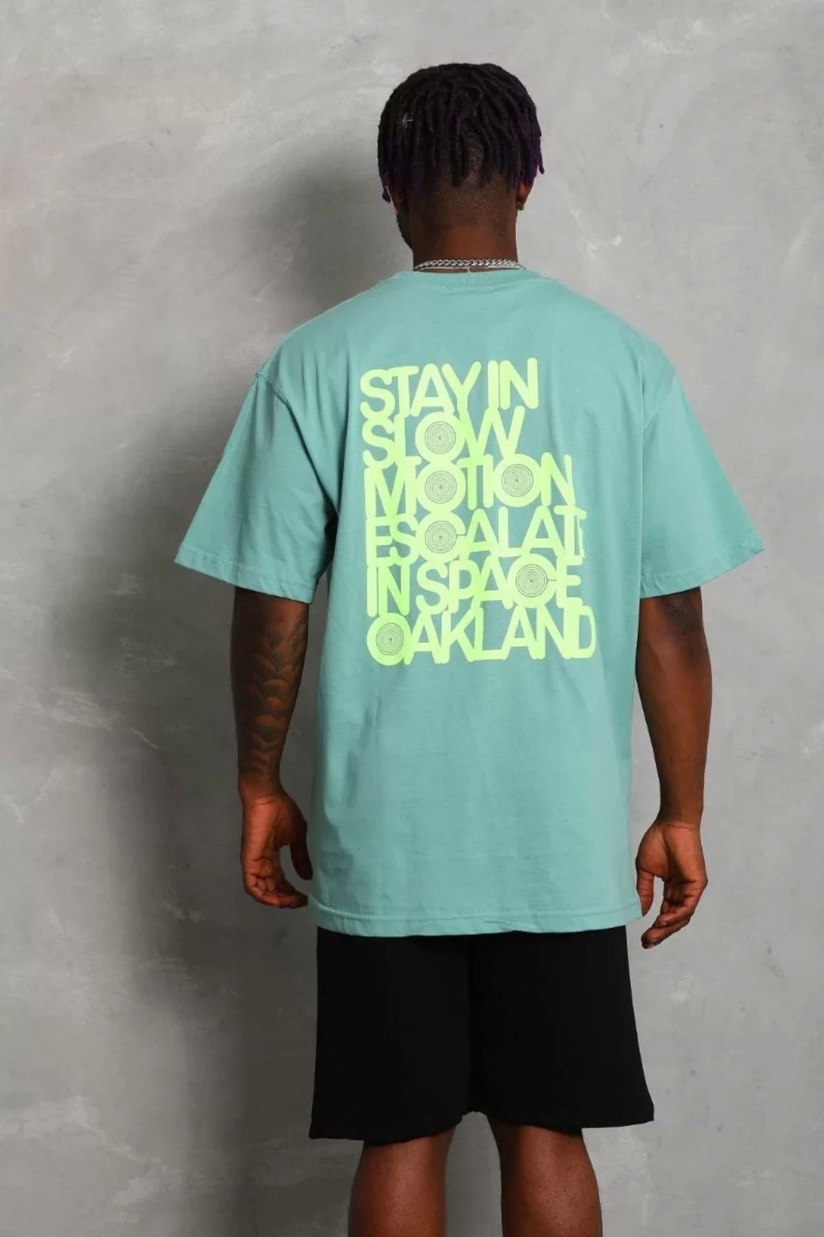 CVS Unisex Oversize Baskılı Bisiklet Yaka T-Shirt - Mint Yeşili