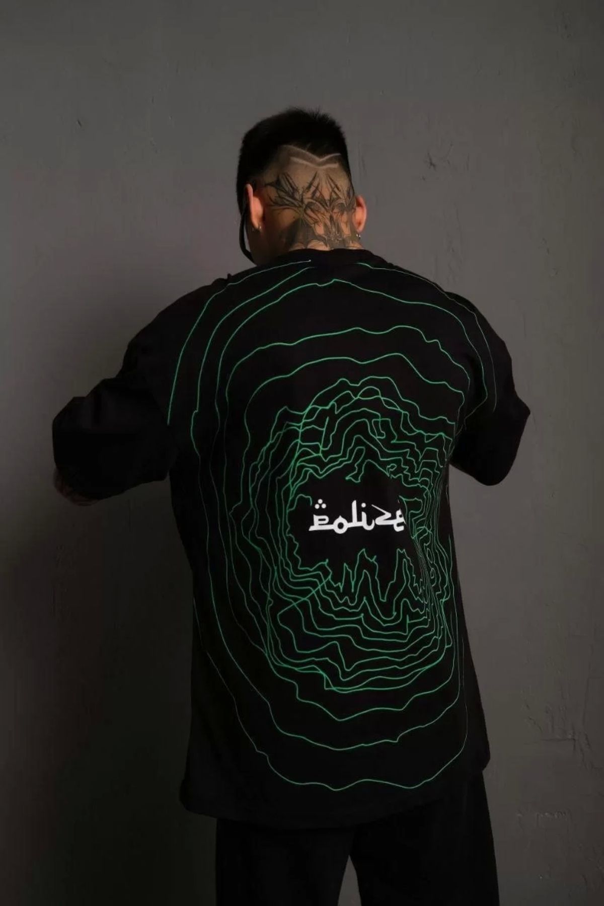 CVS Erkek Bisiklet Yakalı Sırt Baskılı Oversize T-Shirt - Siyah