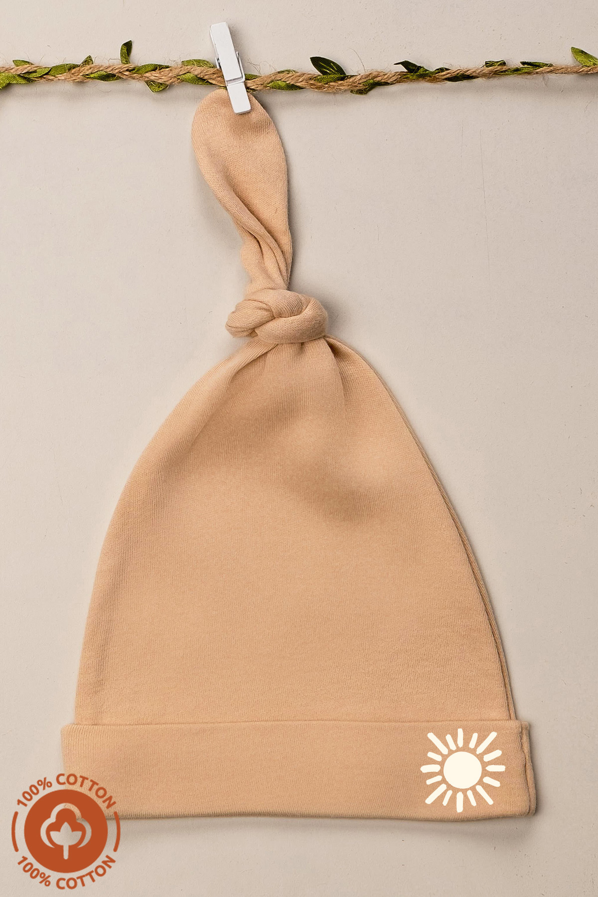 Miniel Unisex Bebek Güneş Baskılı Bağlamalı Penye Organik Pamuklu Yenidoğan 3Lü Bebek Bere Set fotoğrafı 4 (önizleme)