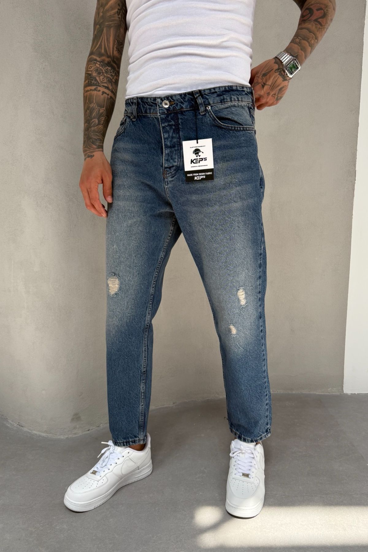 MADZEYMODA Mavi Boyfriend Denim Kumaş Yırtık Detaylı Jean Kot Şort KE-74