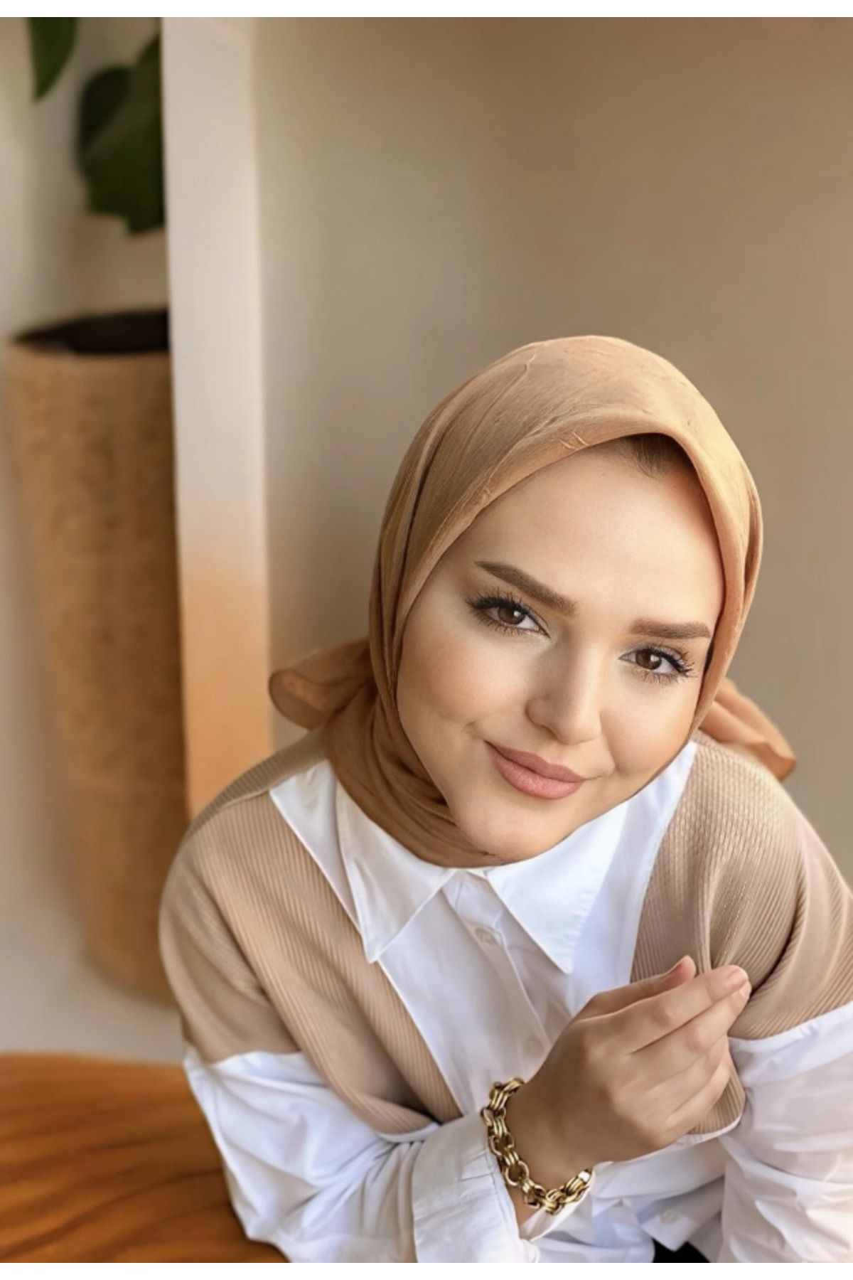 Tugchic Bags Taba Bambu Düz Desen Eşarp