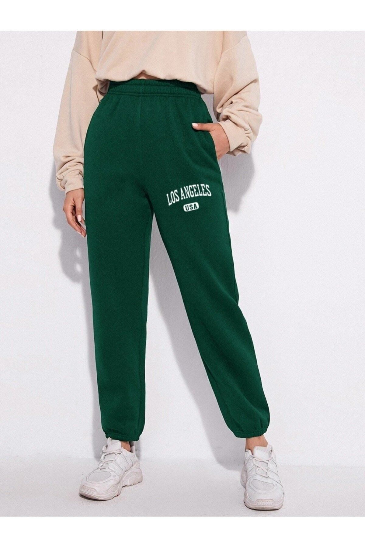 GIANTSTORE Kadın Yeşil Los Angeles Usa Baskılı Oversize Eşofman