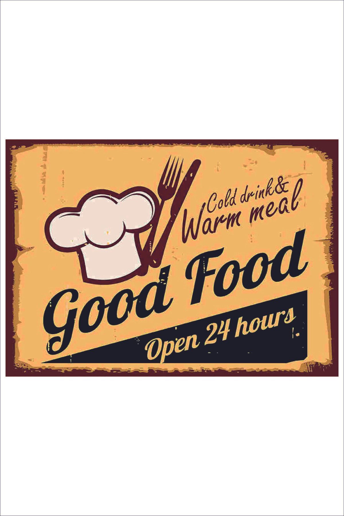 Yeni Yıldız Reklam RETRO GOOD FOOD OPEN 24 HOURS VİNTAGE A4 TABLO