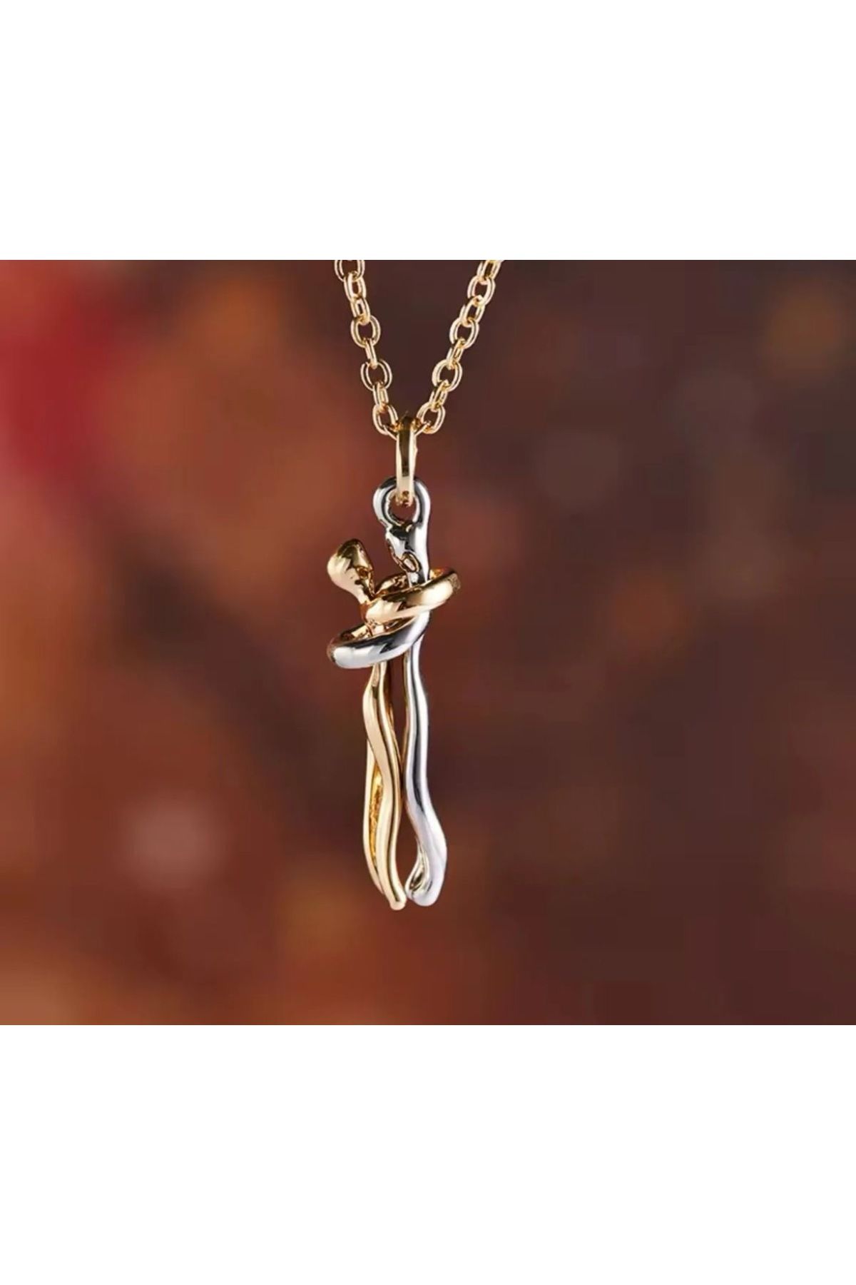 SEZGİLİ Çelik Sarılan Çift Unisex Sevgili Kolye Anneler Günü Kolye