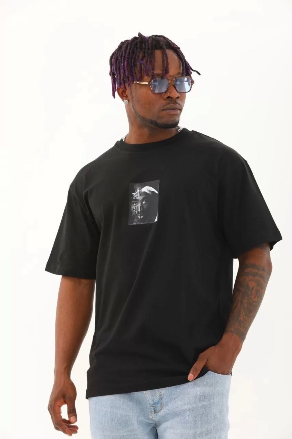 CVS Unisex Oversize Baskılı Bisiklet Yaka T-Shirt - Siyah