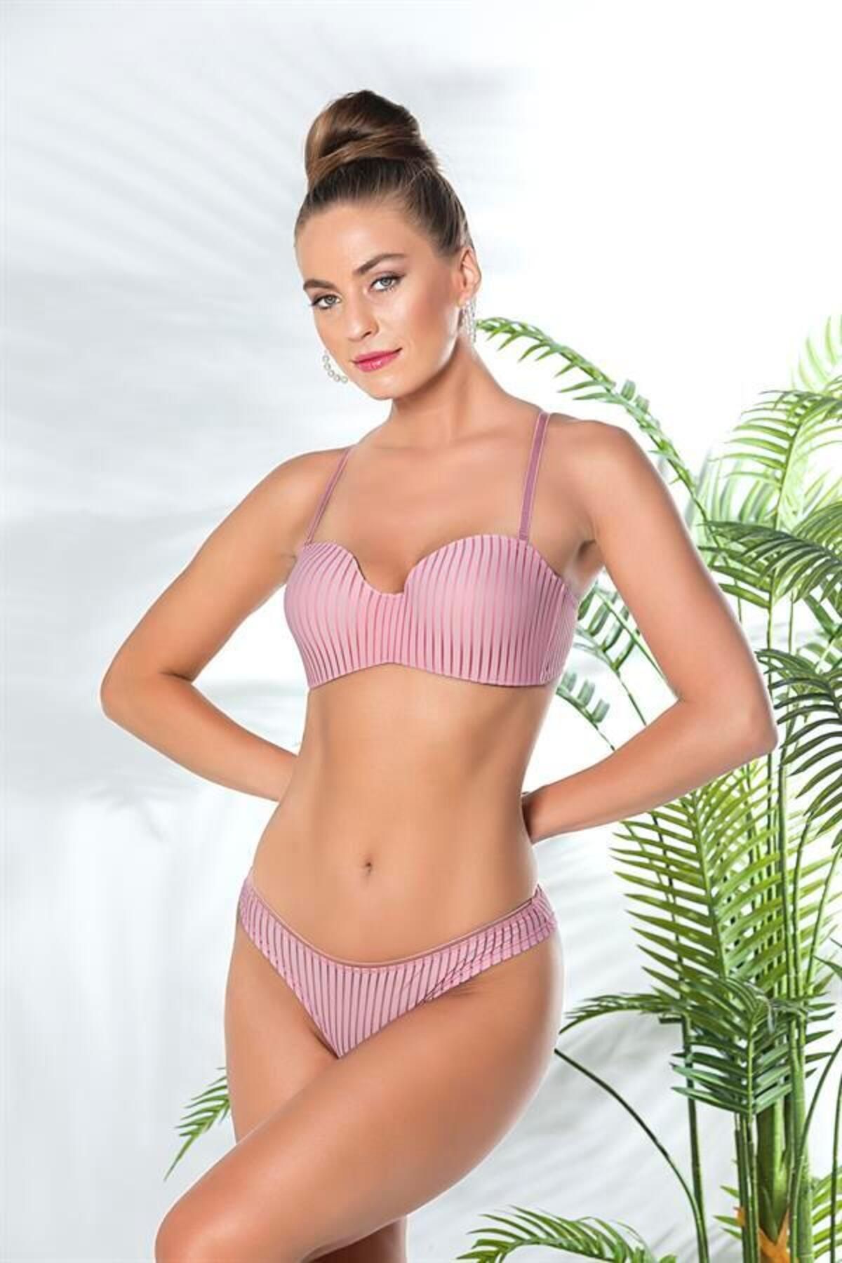Shop58 Straplez Lotus Sütyen Ve Slip Külot Takım Pembe