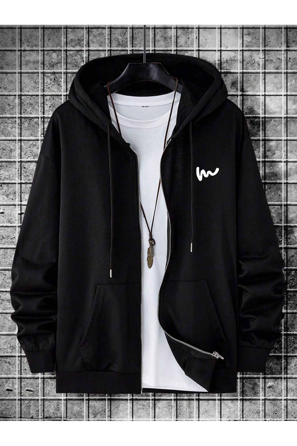 GIANTSTORE Siyah M Baskılı Oversize Fermuarlı Hırka Unisex