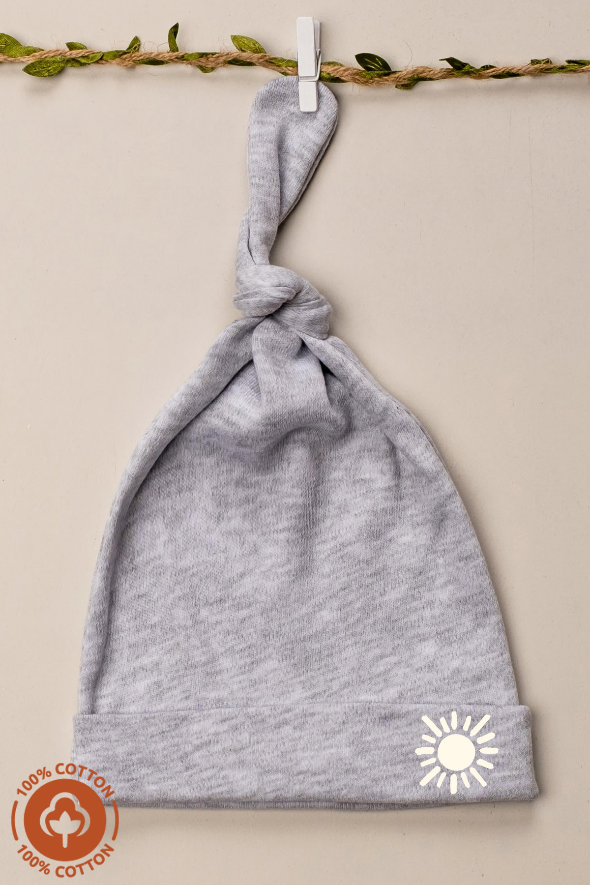 Miniel Unisex Bebek Güneş Baskılı Bağlamalı Penye Organik Pamuklu Yenidoğan 3Lü Bebek Bere Set fotoğrafı 4 (önizleme)