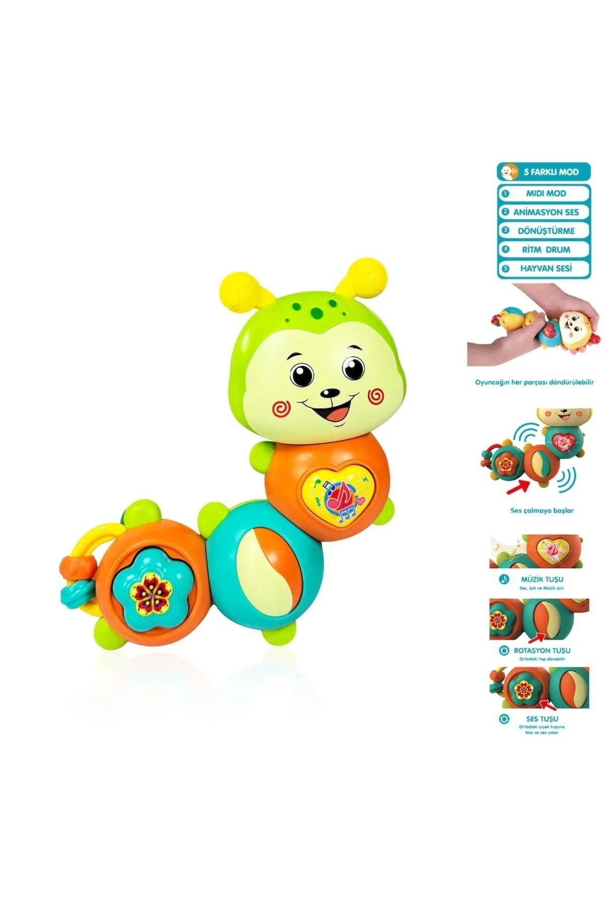Vivaverse Işıklı ve Müzikli Tırtıl Eğitici Bebek Piyanosu Oyuncak